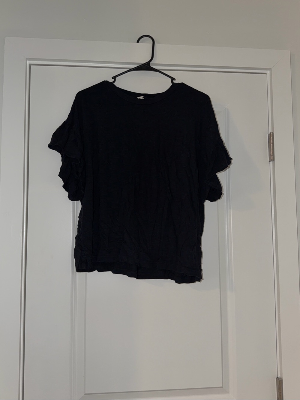Chelsea & Violet Black Ruffle Sleeve Boxy Tee